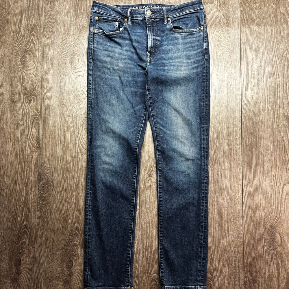 American Eagle Airflex+ Slim Straight Jeans Mens 32x32 Medium Wash Blue Denim